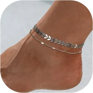 Sterling Silver Anklet Bracelets for Women Set Dainty Sparkly Circle Coin Charms Pearl Cubic Zirconia Paperclip Foot Chain Adjustable Waterproof Layered Anklets Thin Stackable Jewelry Gifts