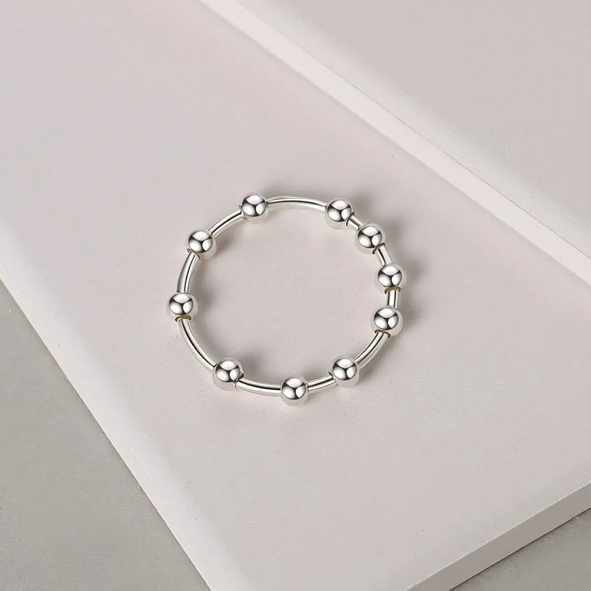 Sterling Silver Anxiety Rings Fidget Ring for Women & Men Silver/Gold Thumb Rings with Beads Spinning Spinner Ring Stress Relief Anxiety Fidget Jewelry Ideal Gift, Size