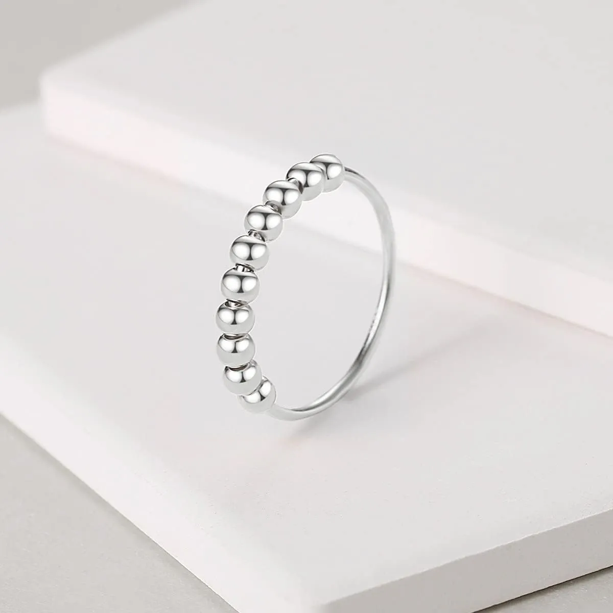 Sterling Silver Anxiety Rings Fidget Ring for Women & Men Silver/Gold Thumb Rings with Beads Spinning Spinner Ring Stress Relief Anxiety Fidget Jewelry Ideal Gift, Size
