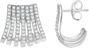 Sterling Silver Clear Classy Curved Rows CZ Cuff Stud Earrings
