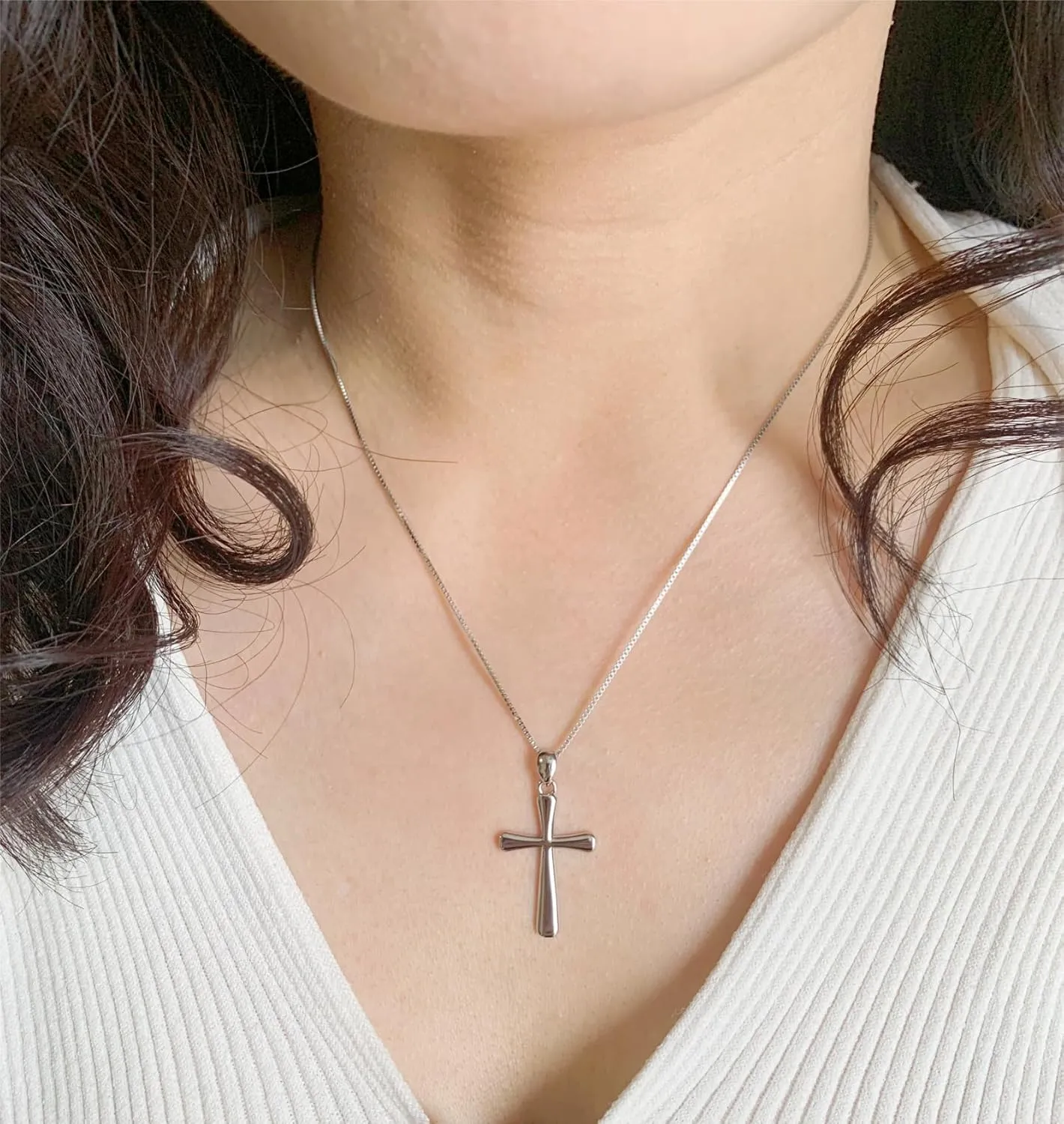 Sterling Silver Cross Necklace for Women 925 Sterling Silver Simple Classic Cross Pendant Necklace Handmade Crosses Religious Jewelry (Sterling Silver Flared Cross Pendant Necklace)