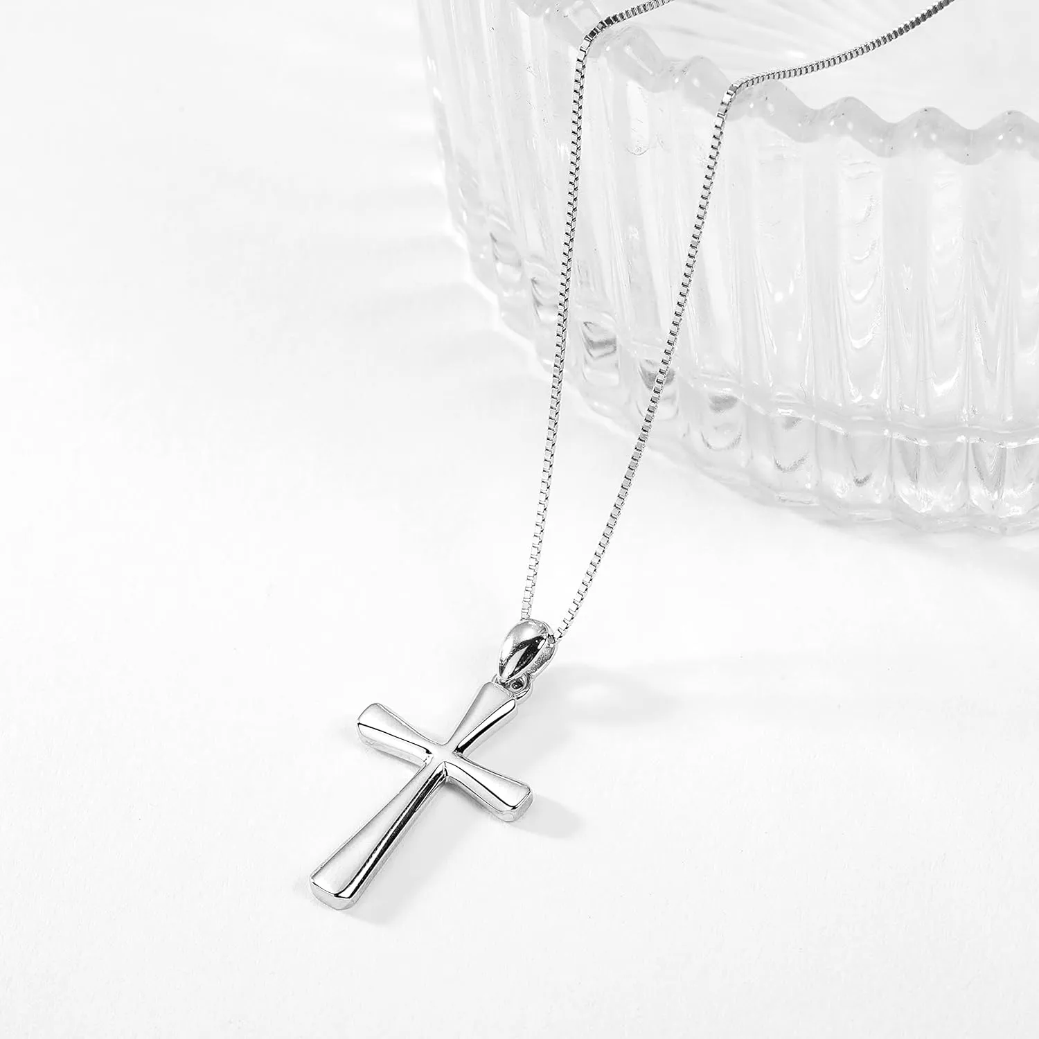 Sterling Silver Cross Necklace for Women 925 Sterling Silver Simple Classic Cross Pendant Necklace Handmade Crosses Religious Jewelry (Sterling Silver Flared Cross Pendant Necklace)