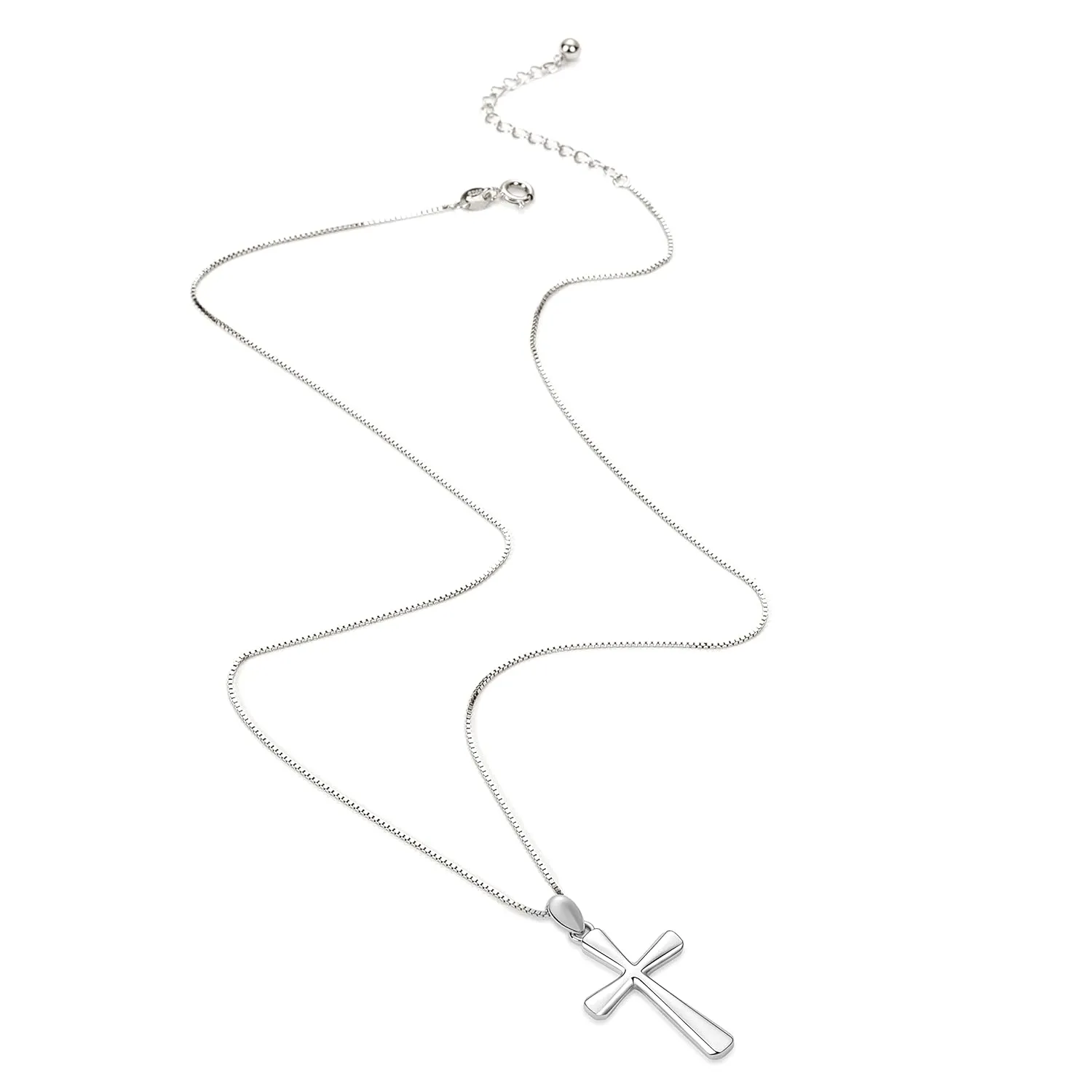 Sterling Silver Cross Necklace for Women 925 Sterling Silver Simple Classic Cross Pendant Necklace Handmade Crosses Religious Jewelry (Sterling Silver Flared Cross Pendant Necklace)