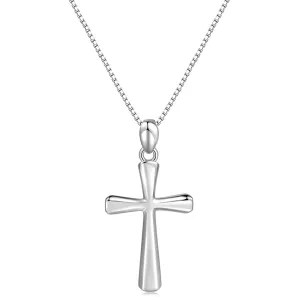 Sterling Silver Cross Necklace for Women 925 Sterling Silver Simple Classic Cross Pendant Necklace Handmade Crosses Religious Jewelry (Sterling Silver Flared Cross Pendant Necklace)
