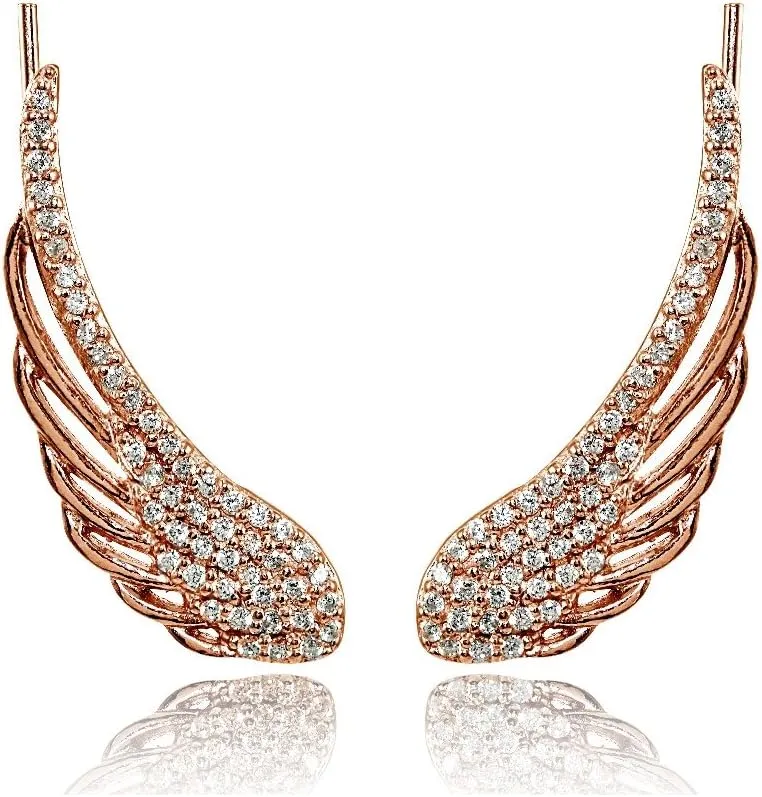 Sterling Silver Cubic Zirconia Angel Wings Climber Crawler Earrings