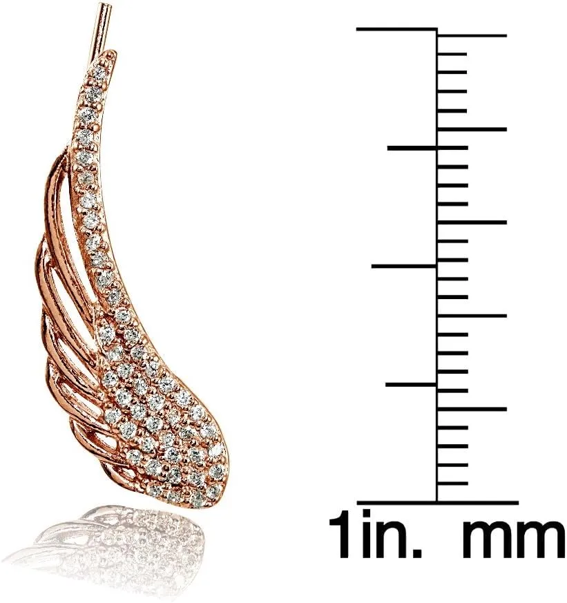 Sterling Silver Cubic Zirconia Angel Wings Climber Crawler Earrings