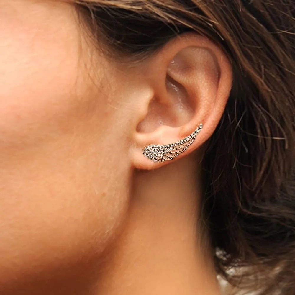 Sterling Silver Cubic Zirconia Angel Wings Climber Crawler Earrings
