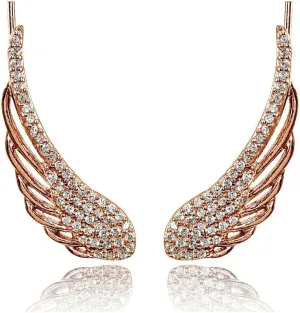 Sterling Silver Cubic Zirconia Angel Wings Climber Crawler Earrings