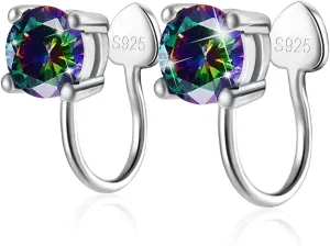 Sterling Silver Ear Cuff Non-Piercing Sparkling Huggie Earring Dainty Hypoallergenic Jewelry CZ Cartilage Clip on Cuffs Earrings Valentine Birthday Gift for Women (Colorful)
