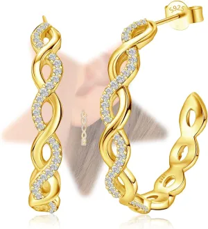 Sterling Silver Gold Open Hoop Earrings with Twisted Design Sparkling Cubic Zirconia for Women Hypoallergenic Trendy Open Hoop Earrings for Women for Sensitive Ears