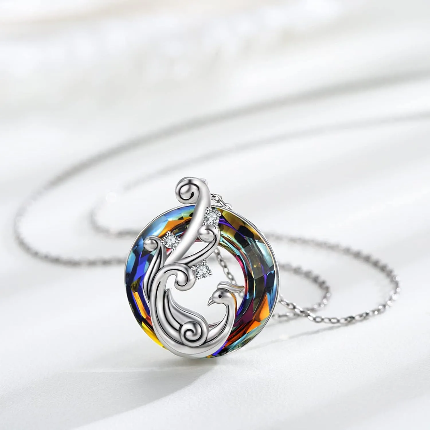 Sterling Silver Phoenix/Peacock Necklace for Women Crystal Moonstone Abalone Shell Animal Pendant Necklace Exquisite Jewelry Birthday Valentine's Day Mother's Day Gift