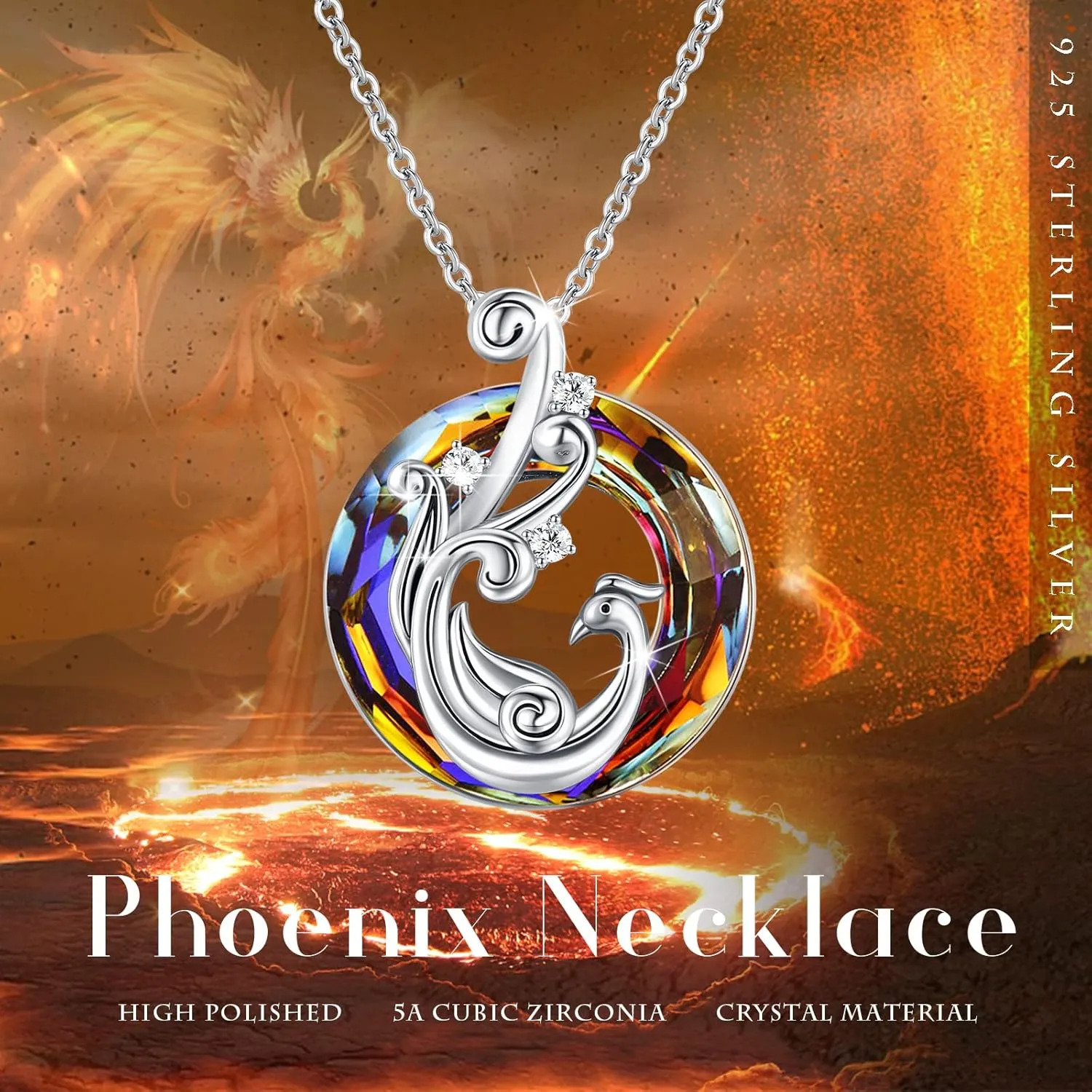 Sterling Silver Phoenix/Peacock Necklace for Women Crystal Moonstone Abalone Shell Animal Pendant Necklace Exquisite Jewelry Birthday Valentine's Day Mother's Day Gift