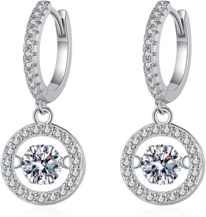 Sterling Silver Plated Platinum Drop Earrings, D Color Round Moissanite Dangle Sparkling Jewelry Gifts for Women