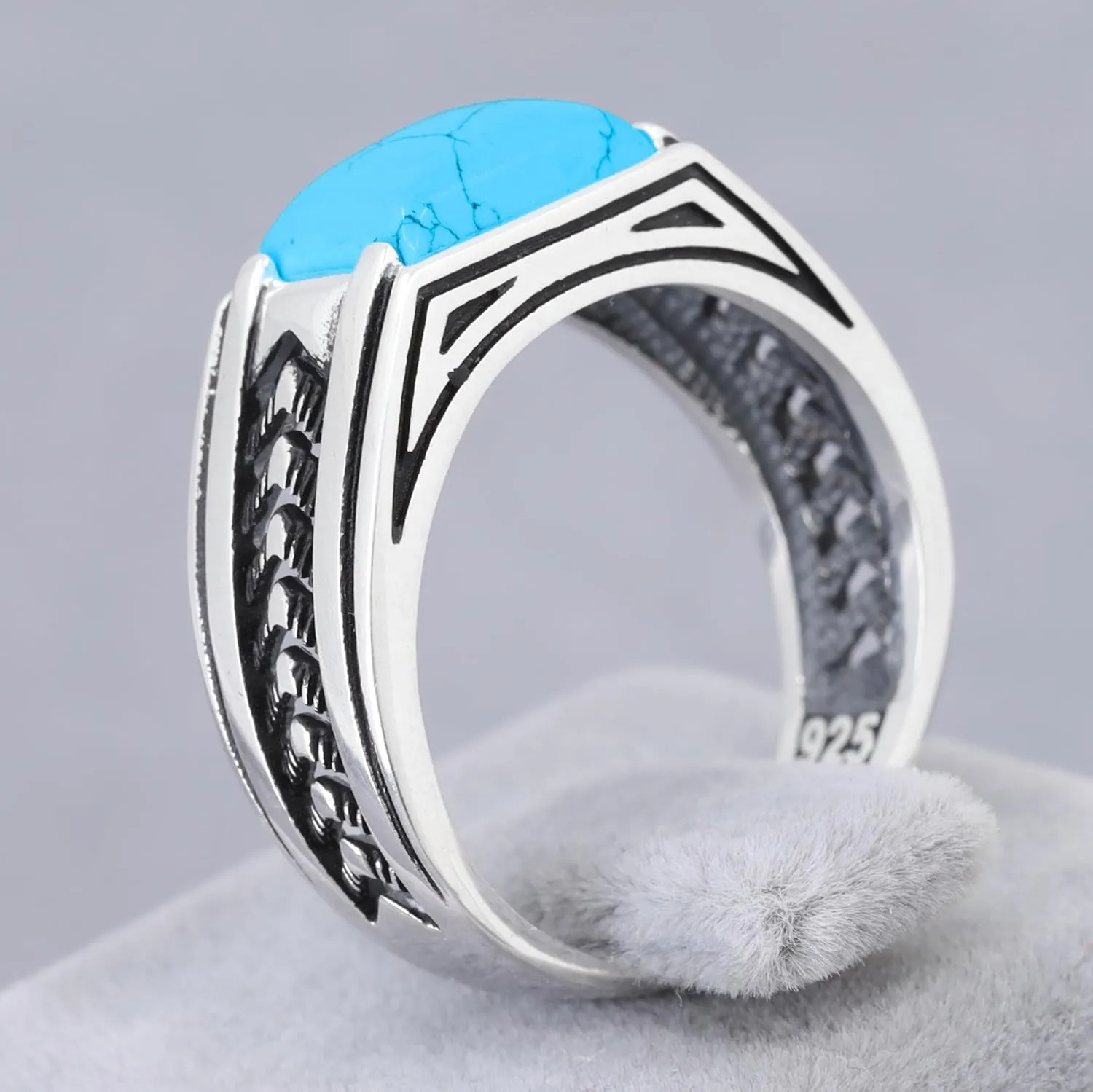 Sterling Silver Rings for Men with Arrow Pattern, Anillos para Hombre, Mens Rings with Gemtone, Handmade Sterling Silver Rings with Onyx, Turquoise and Tiger Eye Gemstone