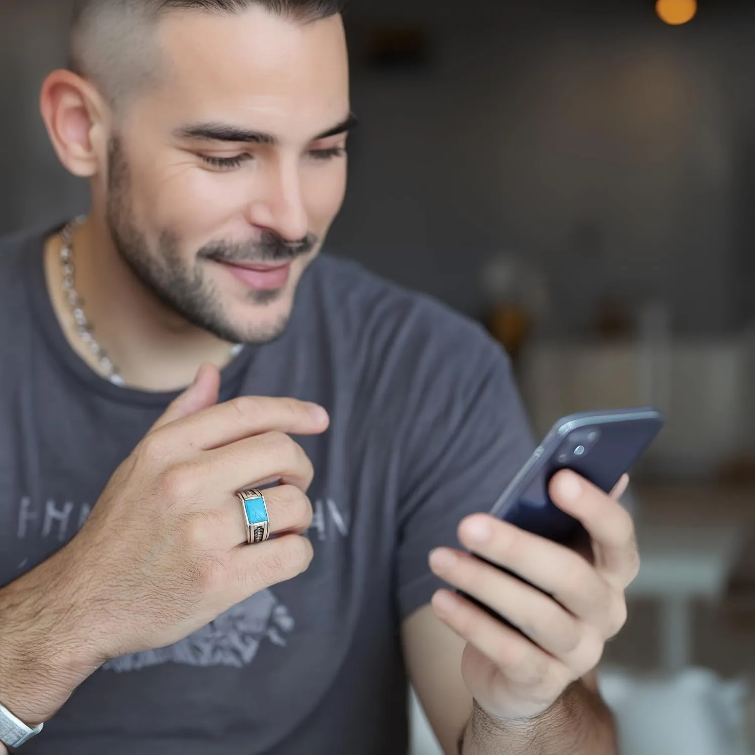 Sterling Silver Rings for Men with Arrow Pattern, Anillos para Hombre, Mens Rings with Gemtone, Handmade Sterling Silver Rings with Onyx, Turquoise and Tiger Eye Gemstone