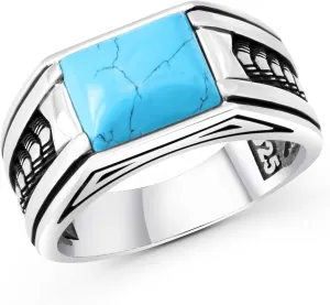 Sterling Silver Rings for Men with Arrow Pattern, Anillos para Hombre, Mens Rings with Gemtone, Handmade Sterling Silver Rings with Onyx, Turquoise and Tiger Eye Gemstone