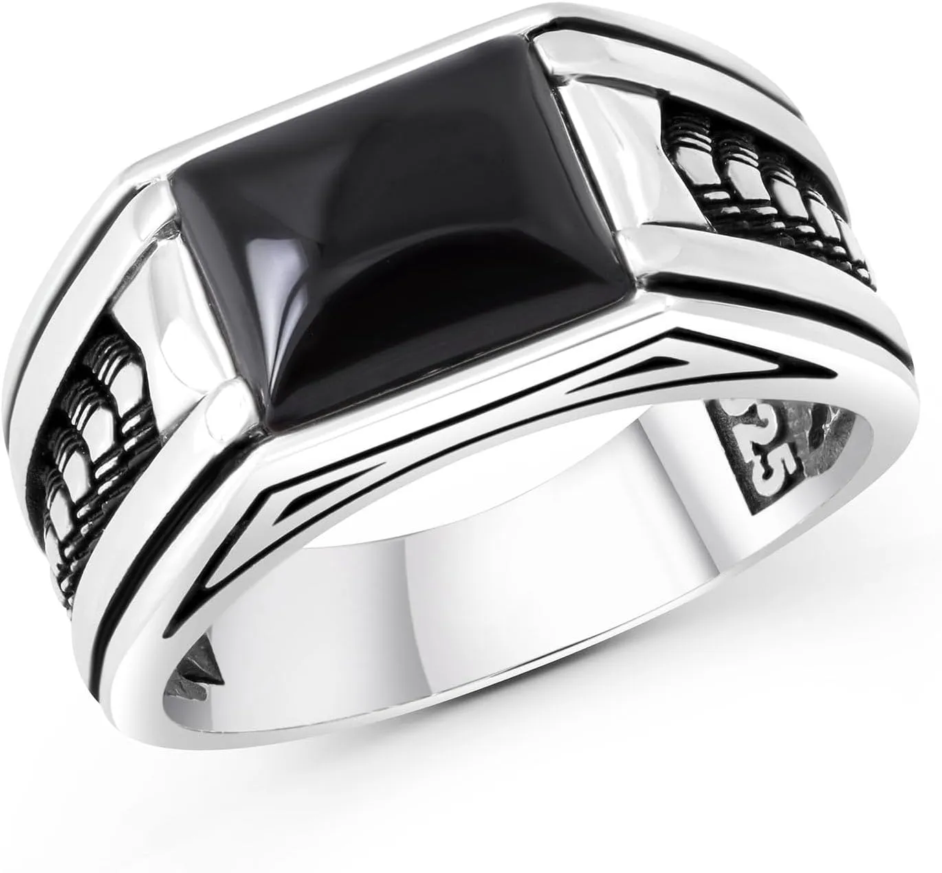 Sterling Silver Rings for Men with Arrow Pattern, Anillos para Hombre, Mens Rings with Gemtone, Handmade Sterling Silver Rings with Onyx, Turquoise and Tiger Eye Gemstone