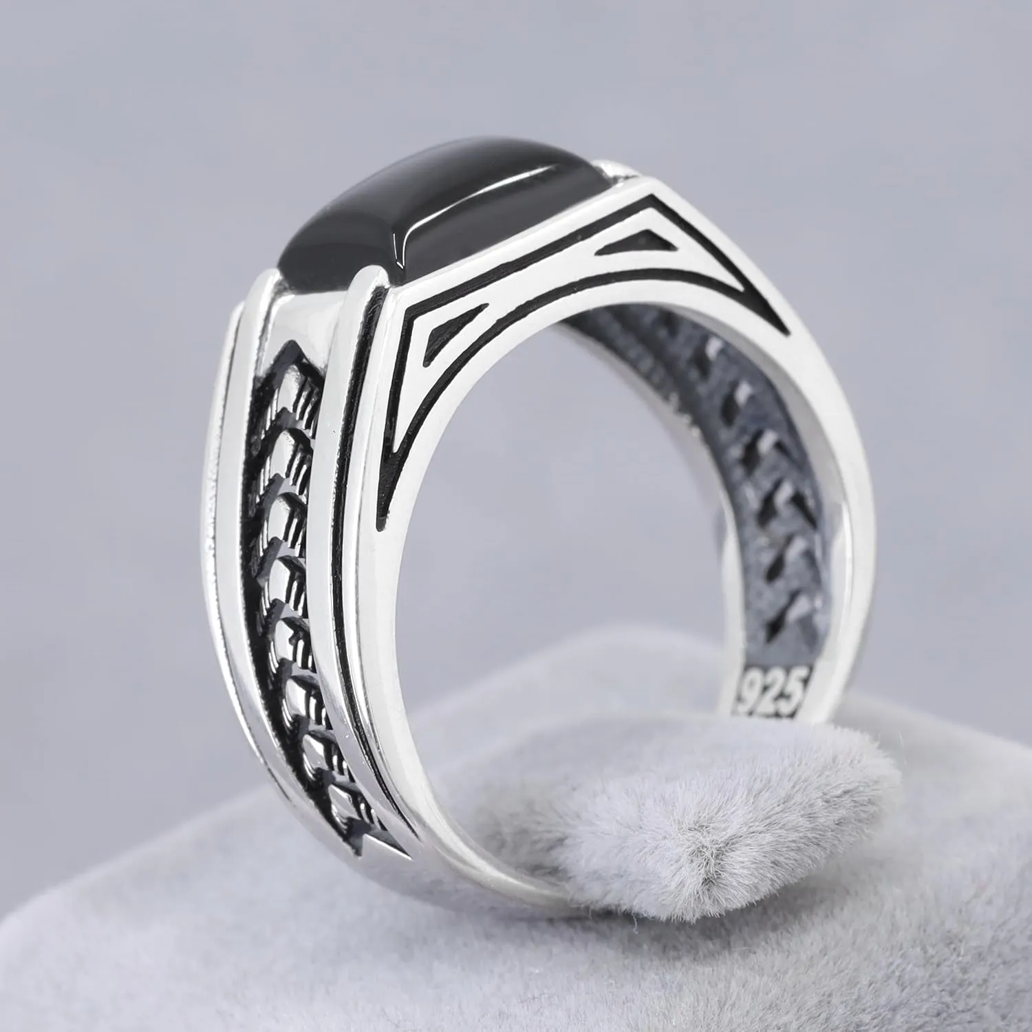 Sterling Silver Rings for Men with Arrow Pattern, Anillos para Hombre, Mens Rings with Gemtone, Handmade Sterling Silver Rings with Onyx, Turquoise and Tiger Eye Gemstone