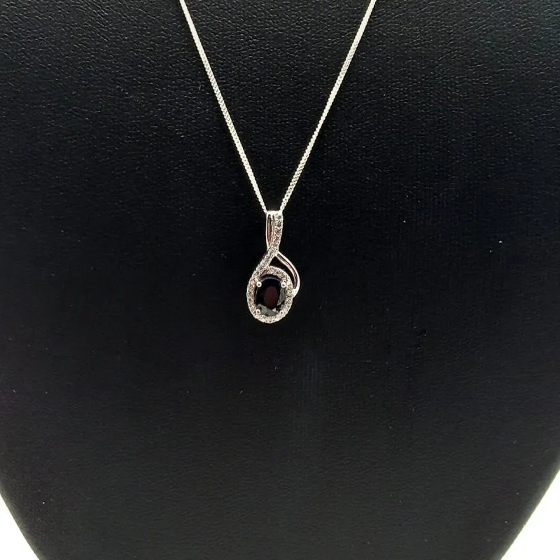 Sterling Silver Sapphire & CZ Halo Pendant