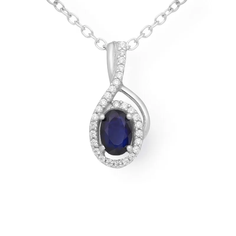 Sterling Silver Sapphire & CZ Halo Pendant