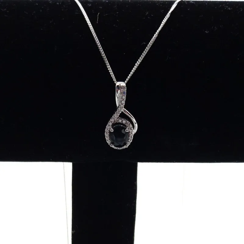 Sterling Silver Sapphire & CZ Halo Pendant