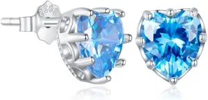 Sterling Silver Sparkling Heart Birthstone Studs Earrings 925 Silver Jewelry for Women