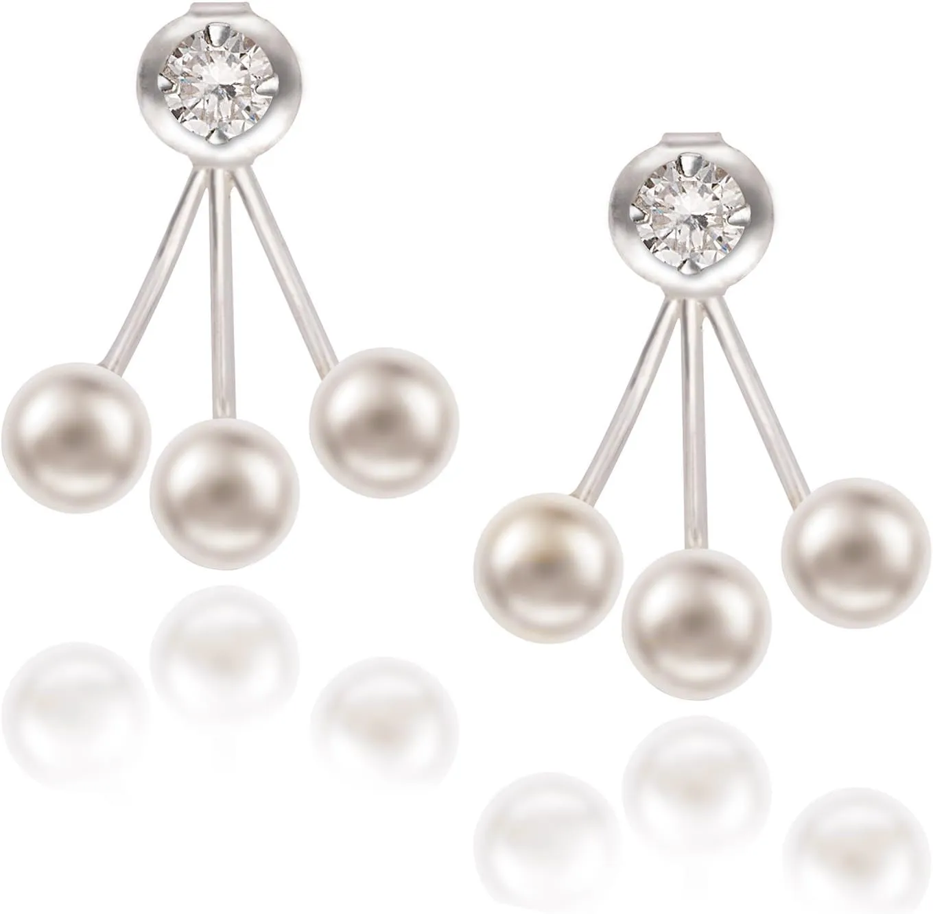 Sterling Silver Synthetic Shell Pearl and CZ Stud Ear Cuff Earrings