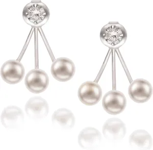 Sterling Silver Synthetic Shell Pearl and CZ Stud Ear Cuff Earrings