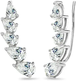 Sterling Silver Teardrop Climber Crawler Earrings Made with AAA Cubic Zirconia
