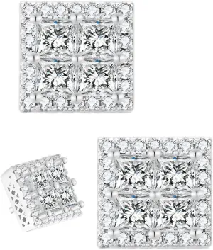 Stud Earrings For Men- Silver Stud Earrings Silver Plated Sparkling Cubic Zirconia Earring Studs for Men Hypoallergenic Round Square Womens Stud Earrings