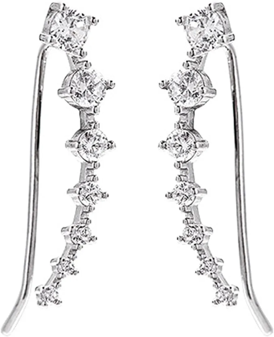 Studs Ear Pendant Earrings Charms for Women, 1 Pair Ear Studs Sparkling Piercing Cubic Zirconia High Gloss One Row Design Dress Up Fade-resistant Ear Cuff Fashion