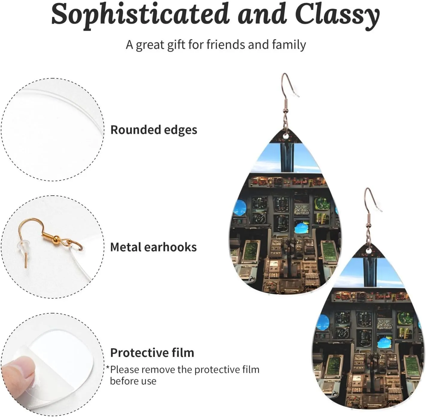 Stylish Drop-Shaped Acrylic Earrings Lightweight Printed Teardrop Dangle Earrings for Women (Airplane Cockpit)