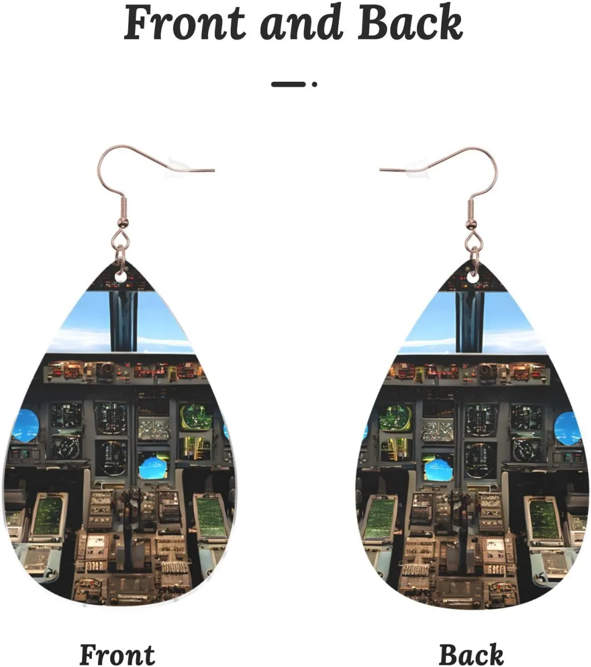 Stylish Drop-Shaped Acrylic Earrings Lightweight Printed Teardrop Dangle Earrings for Women (Airplane Cockpit)