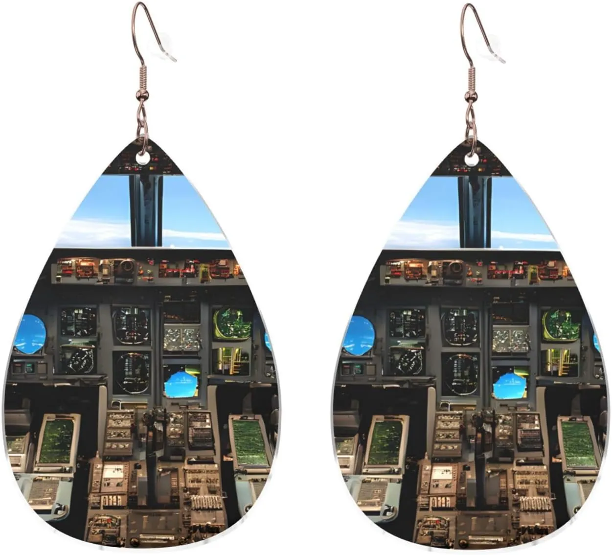 Stylish Drop-Shaped Acrylic Earrings Lightweight Printed Teardrop Dangle Earrings for Women (Airplane Cockpit)