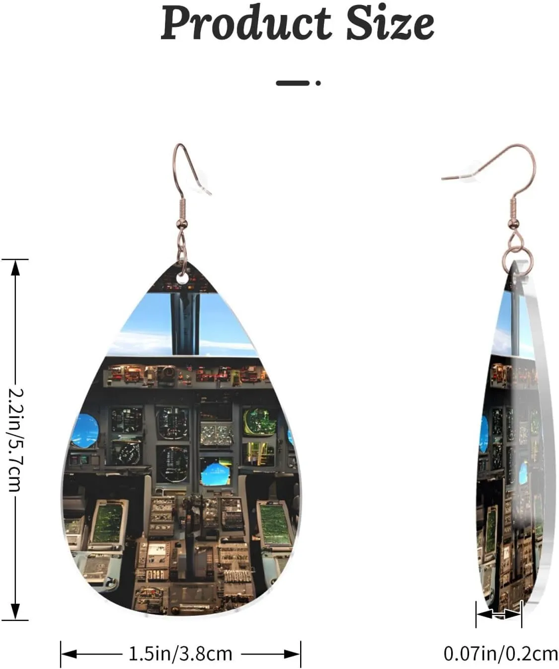 Stylish Drop-Shaped Acrylic Earrings Lightweight Printed Teardrop Dangle Earrings for Women (Airplane Cockpit)