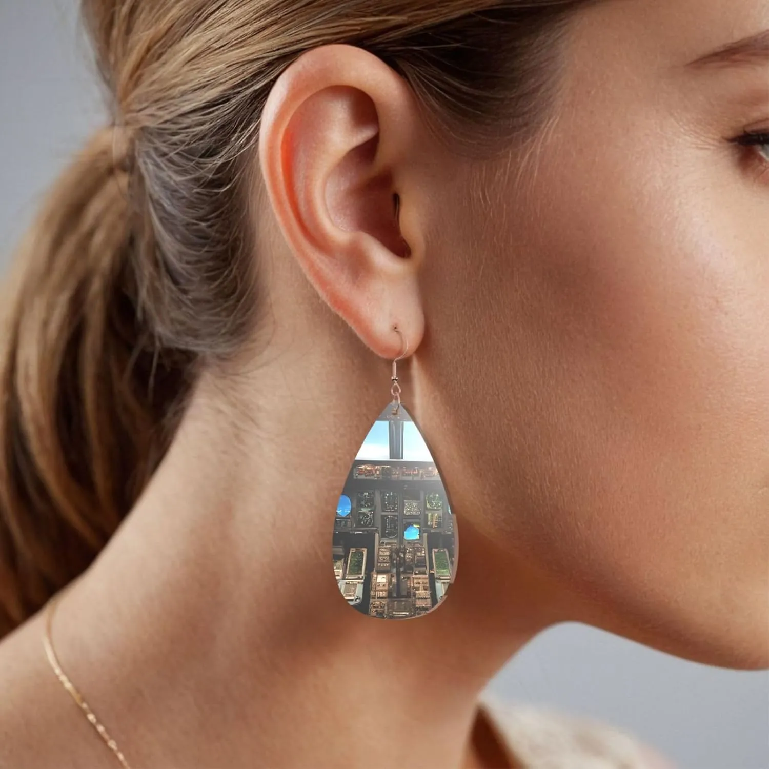 Stylish Drop-Shaped Acrylic Earrings Lightweight Printed Teardrop Dangle Earrings for Women (Airplane Cockpit)