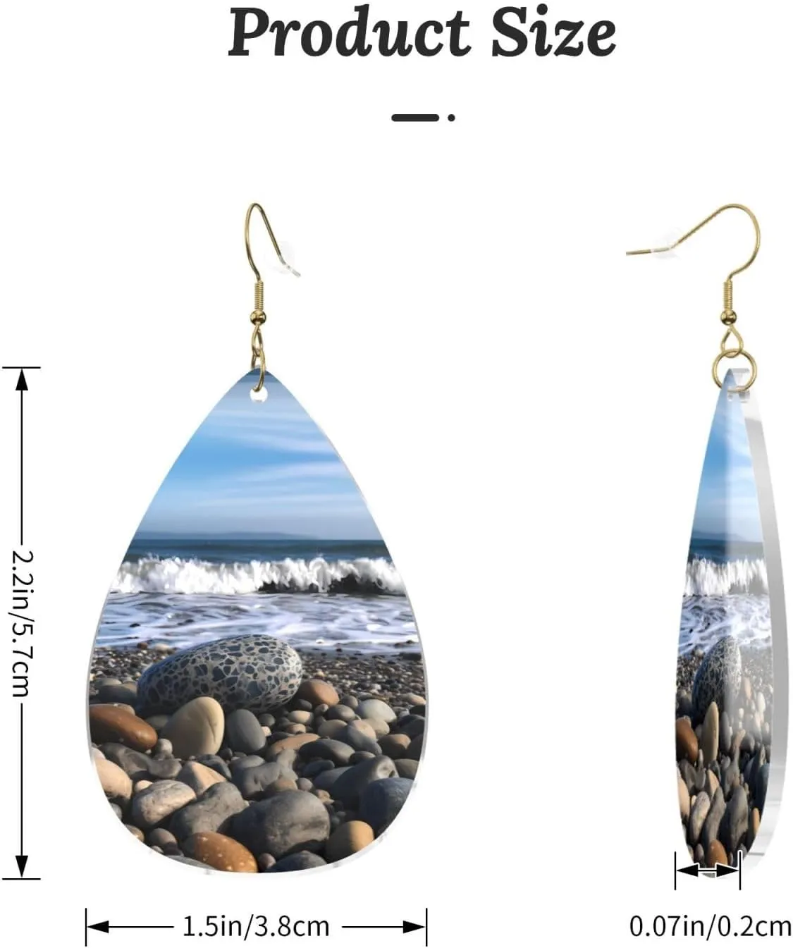 Stylish Drop-Shaped Acrylic Earrings Lightweight Printed Teardrop Dangle Earrings for Women (Beach Rock)