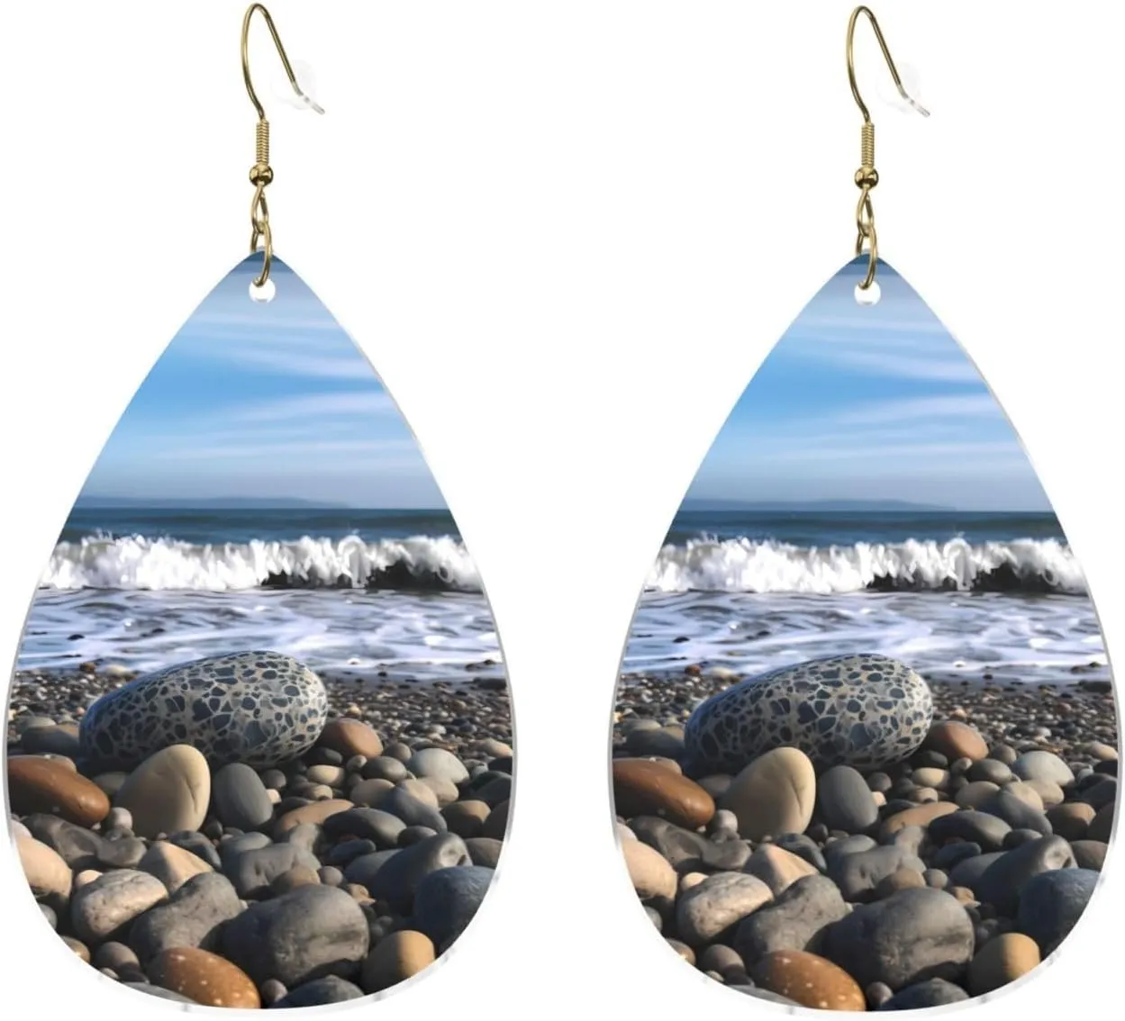 Stylish Drop-Shaped Acrylic Earrings Lightweight Printed Teardrop Dangle Earrings for Women (Beach Rock)