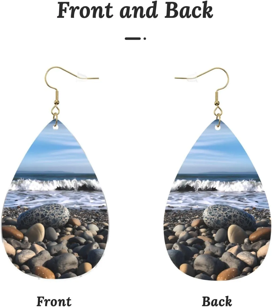 Stylish Drop-Shaped Acrylic Earrings Lightweight Printed Teardrop Dangle Earrings for Women (Beach Rock)