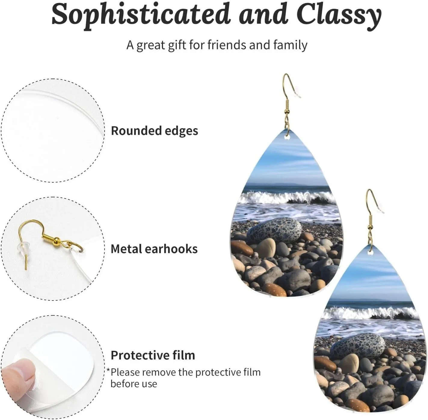 Stylish Drop-Shaped Acrylic Earrings Lightweight Printed Teardrop Dangle Earrings for Women (Beach Rock)