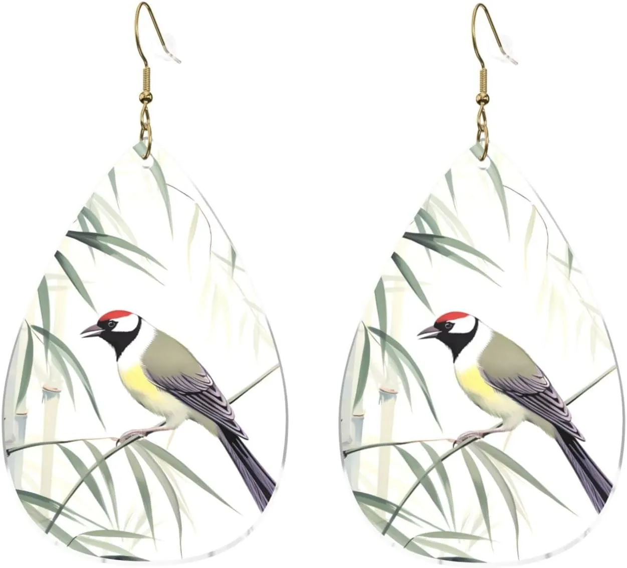 Stylish Drop-Shaped Acrylic Earrings Lightweight Printed Teardrop Dangle Earrings for Women (Bird Pattern)