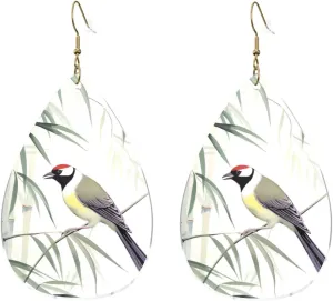 Stylish Drop-Shaped Acrylic Earrings Lightweight Printed Teardrop Dangle Earrings for Women (Bird Pattern)