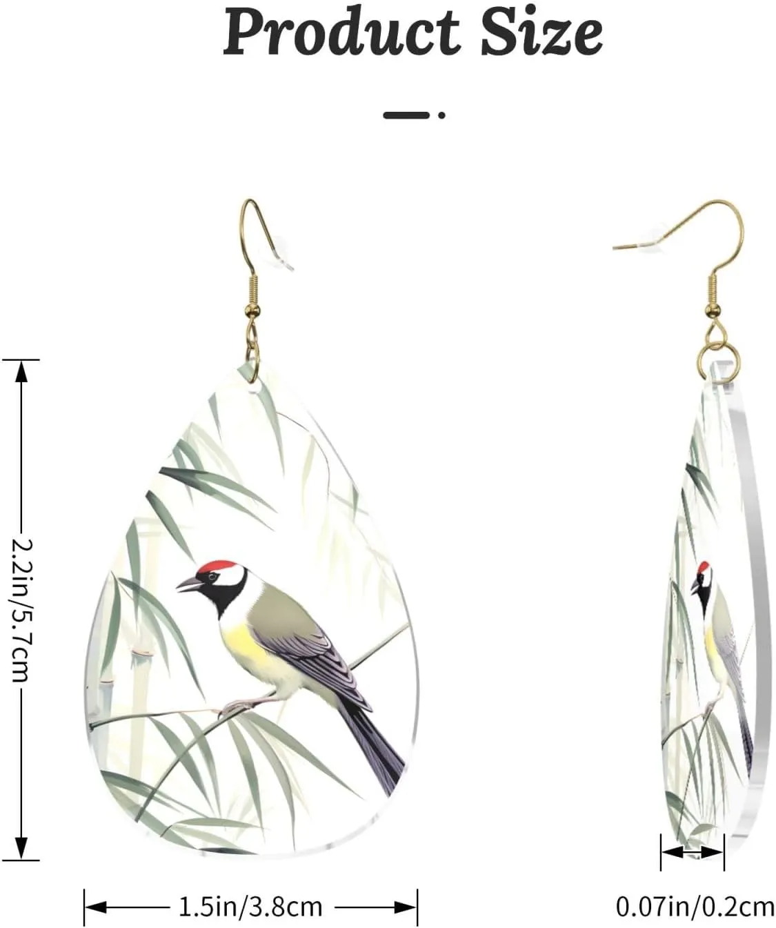 Stylish Drop-Shaped Acrylic Earrings Lightweight Printed Teardrop Dangle Earrings for Women (Bird Pattern)