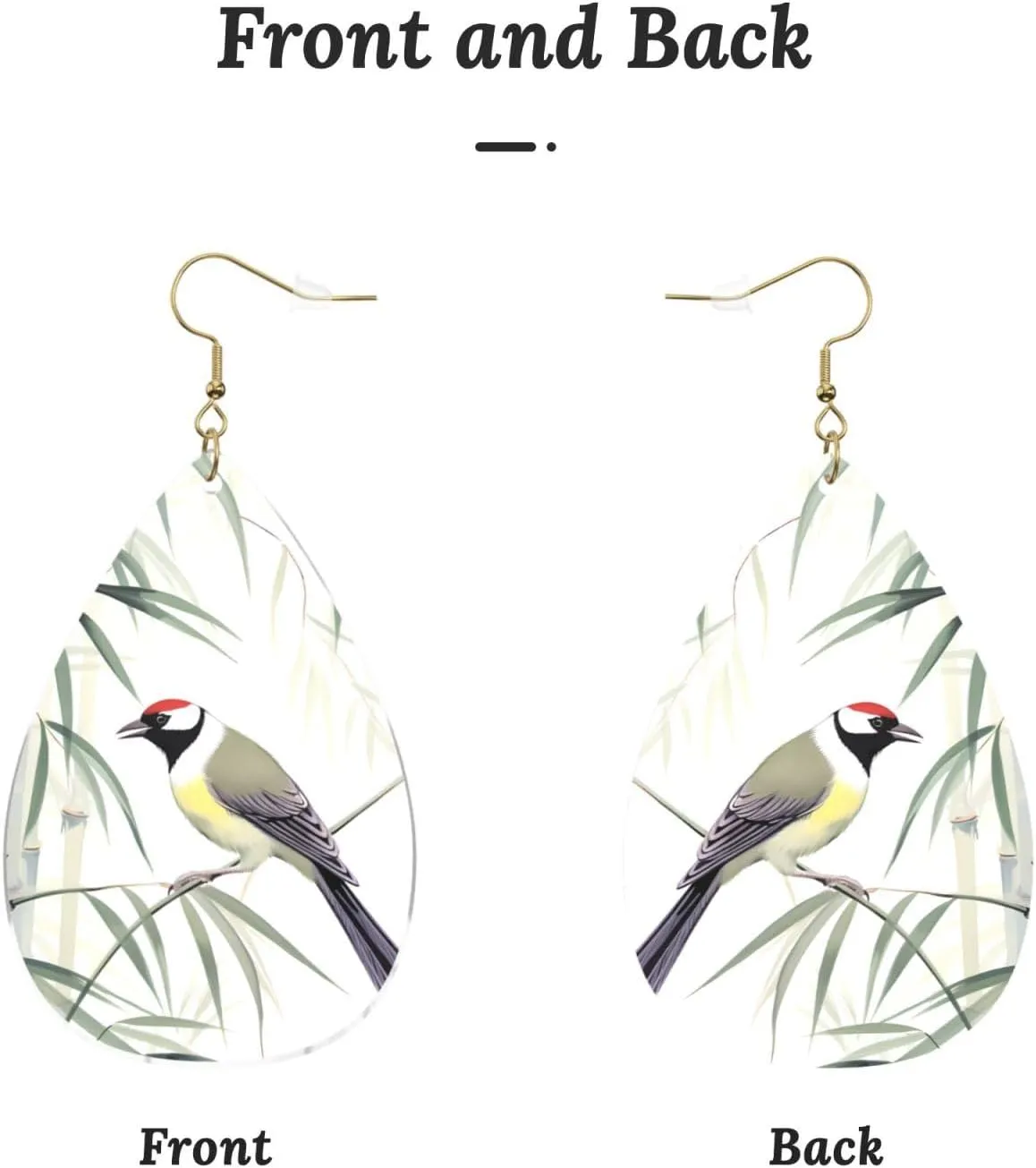 Stylish Drop-Shaped Acrylic Earrings Lightweight Printed Teardrop Dangle Earrings for Women (Bird Pattern)