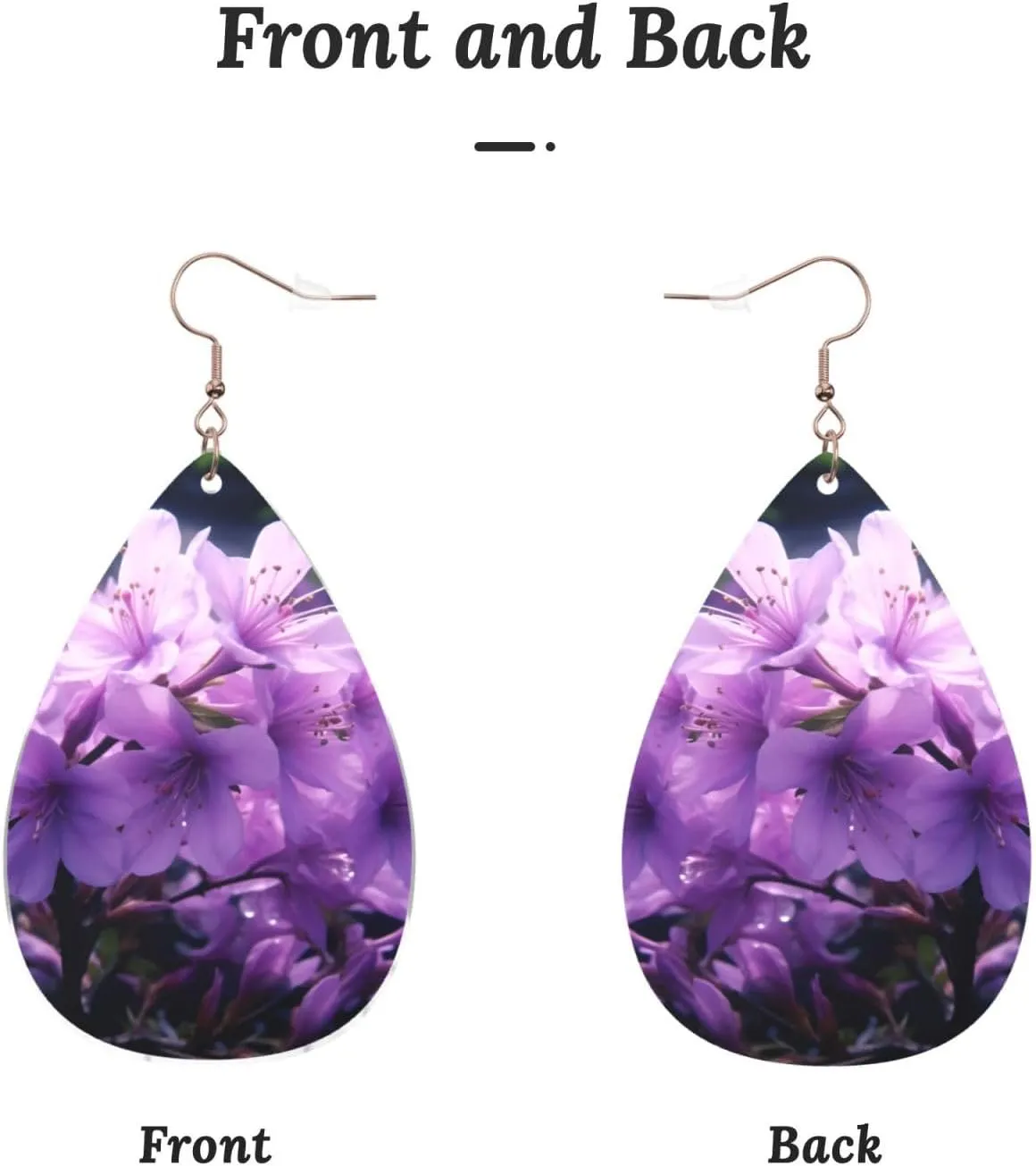 Stylish Drop-Shaped Acrylic Earrings Lightweight Printed Teardrop Dangle Earrings for Women (Blooming Purple Flowers)