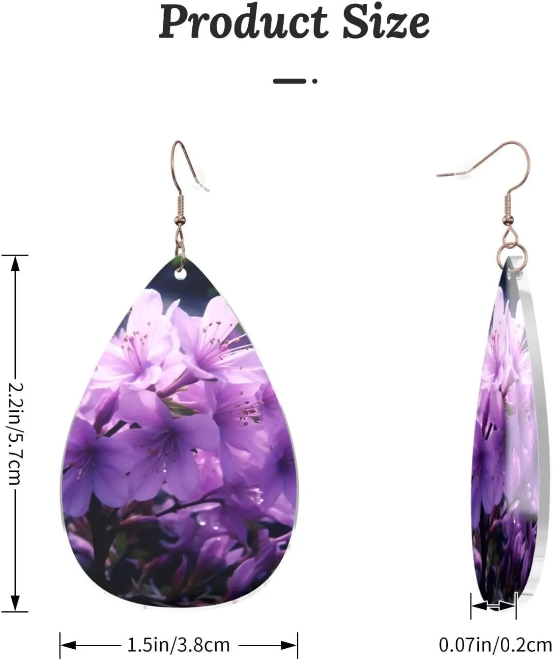 Stylish Drop-Shaped Acrylic Earrings Lightweight Printed Teardrop Dangle Earrings for Women (Blooming Purple Flowers)