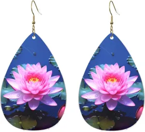 Stylish Drop-Shaped Acrylic Earrings Lightweight Printed Teardrop Dangle Earrings for Women (Bright Flower)