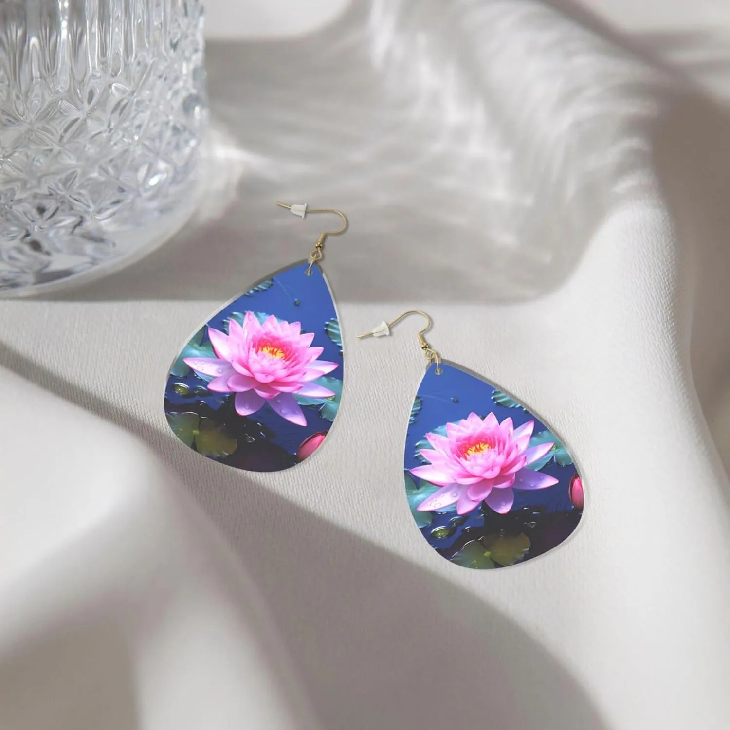 Stylish Drop-Shaped Acrylic Earrings Lightweight Printed Teardrop Dangle Earrings for Women (Bright Flower)