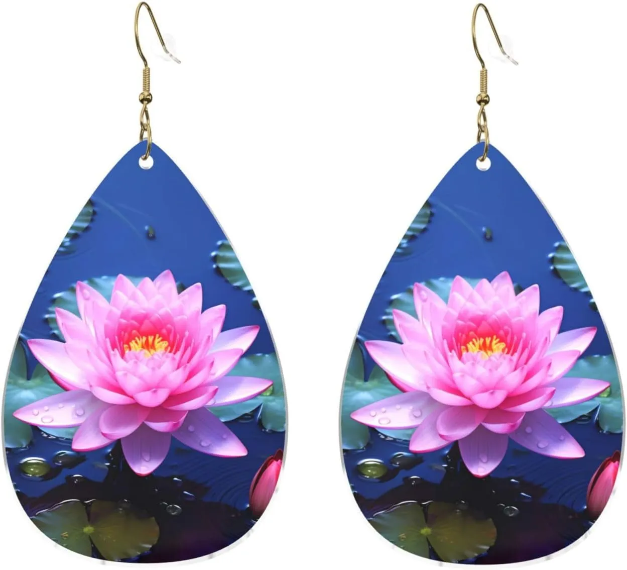 Stylish Drop-Shaped Acrylic Earrings Lightweight Printed Teardrop Dangle Earrings for Women (Bright Flower)