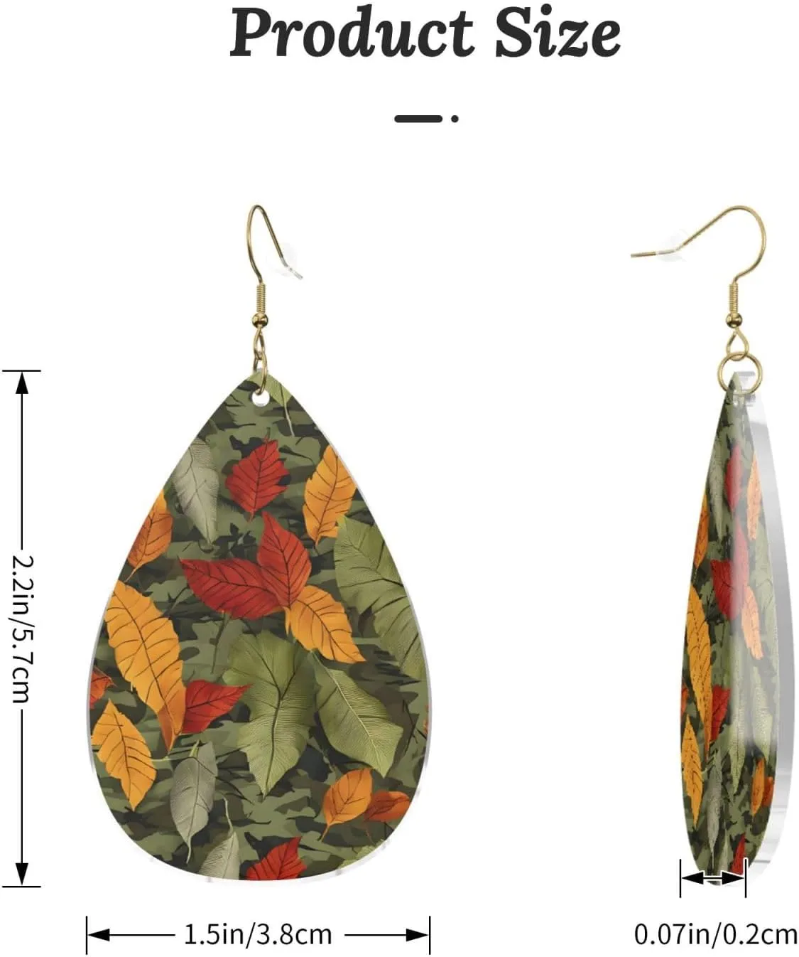 Stylish Drop-Shaped Acrylic Earrings Lightweight Printed Teardrop Dangle Earrings for Women (Camoflauge)